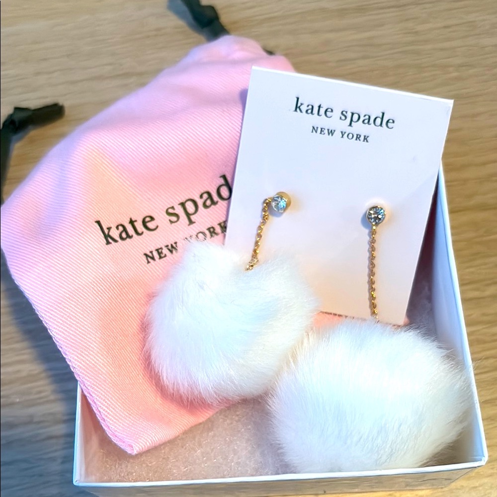 Kate Spade White Pom Drop Earrings